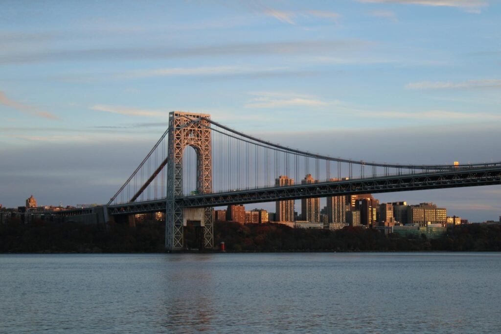 new york city skyline from the hudson river near george washington bridge gwb