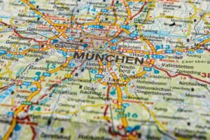 close up of munich on a map