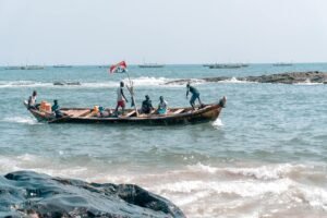 people on brown boat