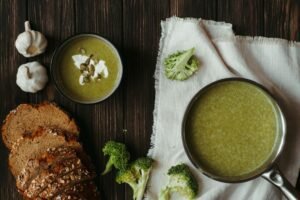 green soup on white ceramic bowl