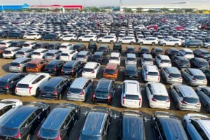 many cars of modern manufacture in daytime