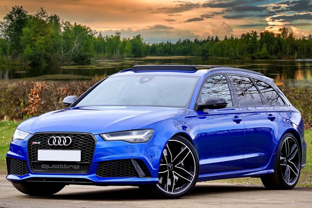 photography of blue wagon audi