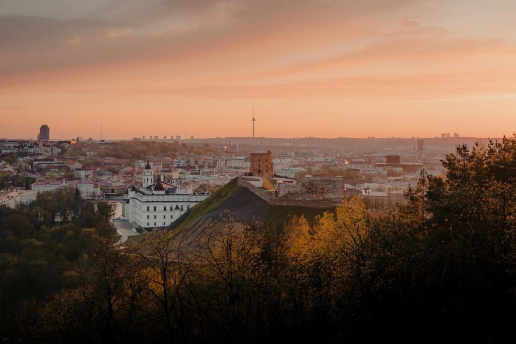 aerial photography of town during golden hour