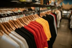 hangered clothes on a clothing rack